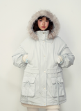 Iceland Girl Glacier Blue Fur Collar Parker 90 White Duck Down Jacket