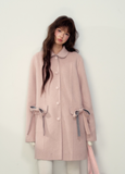 Double-sided wear / doll collar pink gray wool medium-long coat