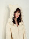 Two-piece Women's Cat Ear Frayed Edge Wool Knitted Jacket/Shorts