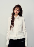 Romantic hem lace small shirt women's loose design shirt white/light pink