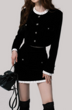 Black Velvet French Two-Piece Skirt Set