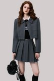 Gray Wool Pleated Skirt Suit