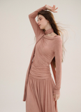 French long-sleeved knitted skirt dress