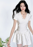 폴로 칼라 플라워 스커트 드레스 