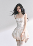 White pear French lace floral suspender dress