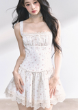 White pear French lace floral suspender dress
