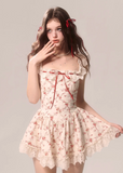 Rose Floral French Exquisite Style Strap Skirt Dress