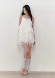 Halter loose layered little white dress