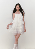 Halter loose layered little white dress