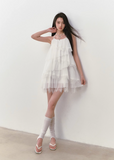 Halter loose layered little white dress