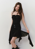 Mesh Slimming Irregular Ribbon Strap Dress