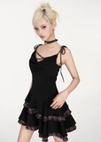 Plaid Crisscross Strap Mini Dress