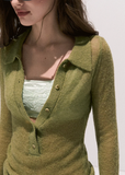 Traces of Moss  V-Neck Wool Knit Pullover