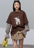 Sheep Heart  Lyocell Cotton Plaid Patchwork Sweatshirt