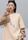 Sheep Heart  Lyocell Cotton Plaid Patchwork Sweatshirt