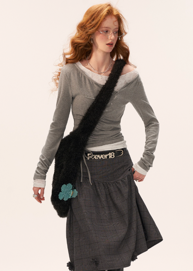 one shoulder lace top, lace shirring long sleeve shirt women, slim fit fall top 2025, asymmetric lace tee womens, street femme fashion top, korean slim inner top, fall layering shirt women, elegant lace one shoulder shirt, nowa tokyo womens fashion
