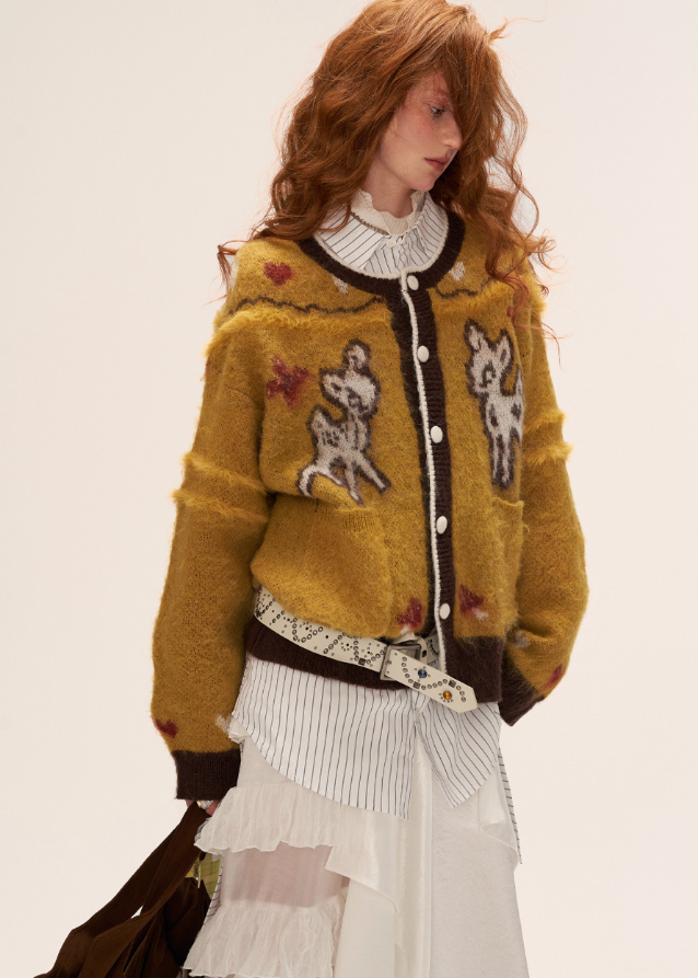 butterfly fawn cardigan, cute animal embroidery sweater, kawaii knit cardigan women, fairycore cardigan aesthetic, y2k cute knit sweater, fall 2025 cute cardigan, korean soft street knitwear, embroidered animal cardigan outfit, nowa tokyo kawaii fashion
