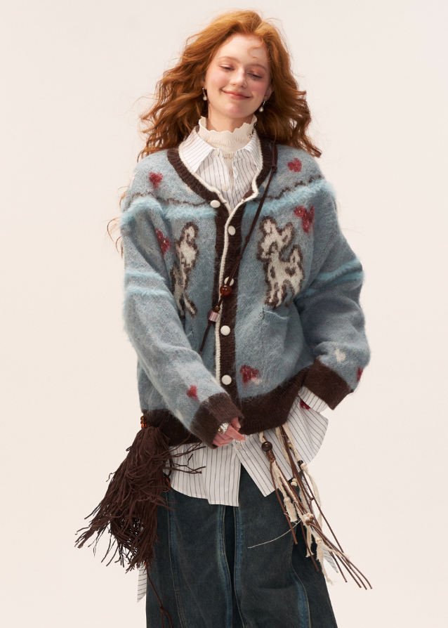 butterfly fawn cardigan, cute animal embroidery sweater, kawaii knit cardigan women, fairycore cardigan aesthetic, y2k cute knit sweater, fall 2025 cute cardigan, korean soft street knitwear, embroidered animal cardigan outfit, nowa tokyo kawaii fashion
