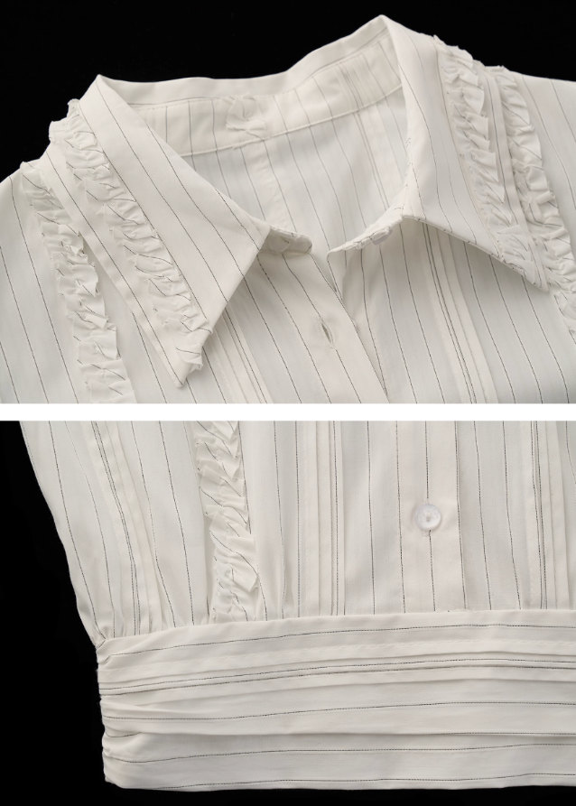 layered waist white shirt women, striped waist crop shirt, fall winter white blouse women, quiet luxury white button up, minimalist layered shirt women, korean chic white shirt outfit, contoured waist blouse, tailored cropped shirt street style, nowa tokyo minimal fashion
