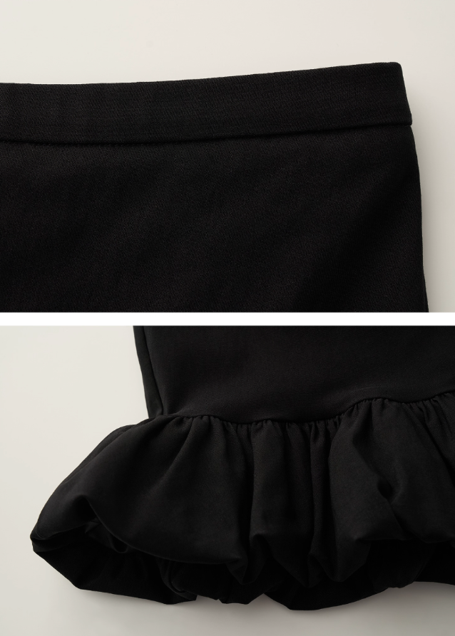 black flower bud skirt women, pleated sculpted skirt 2025, tulip hip skirt outfit, high end black mini skirt fall, fw2025 womens fashion skirt, elegant contour hip skirt, korean luxury skirt women, structured pleated tulip skirt, nowa tokyo high end street style
