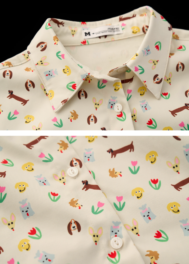 dog print shirt women, all over puppy pattern top, cute graphic long sleeve tee, niche print blouse fall winter, korean cute street top, playful dog motif shirt, fashion dog print top for women, cute core long sleeve outfit, nowa tokyo dog print fashion
