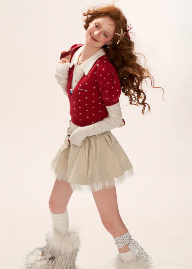 vintage crochet sweater women, puff sleeve lace knit top, romantic slim fit knitwear, fall winter feminine sweater, korean soft girl fashion, gentle sweet crochet top, v neck lace knit blouse, cottagecore puff sleeve sweater, nowa tokyo romantic knit style
