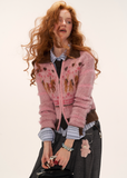 pink pony knit cardigan, cute zip sweater women, pony embroidered knit top, kawaii y2k pink sweater, slim fit pastel knit cardigan, amusement park pony jacket, cute core knitwear women 2025, korean pink cardigan outfit, nowa tokyo kawaii fashion