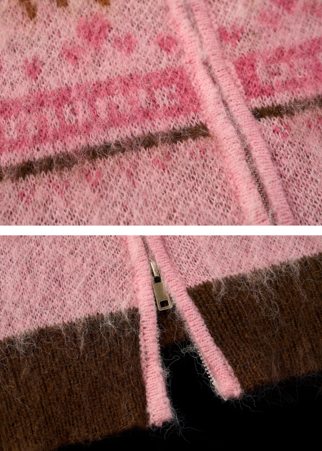 pink pony knit cardigan, cute zip sweater women, pony embroidered knit top, kawaii y2k pink sweater, slim fit pastel knit cardigan, amusement park pony jacket, cute core knitwear women 2025, korean pink cardigan outfit, nowa tokyo kawaii fashion
