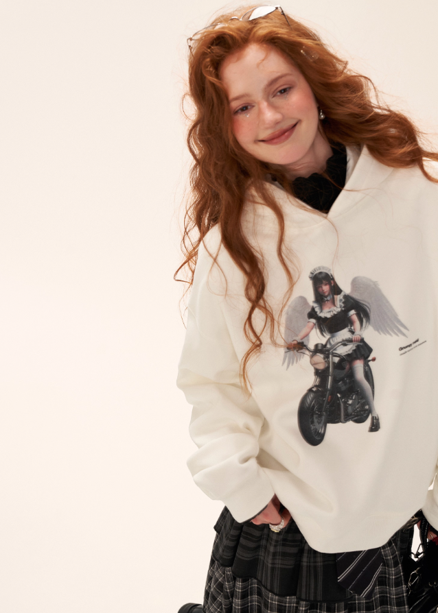 grumpy maid hoodie women, creative graphic sweatshirt, oversized white hoodie streetwear, fall winter 2025 hoodie women, lazy fashion casual jacket, korean street graphic hoodie, funny print sweatshirt women, artistic oversized hoodie outfit, nowa tokyo street casual fashion
