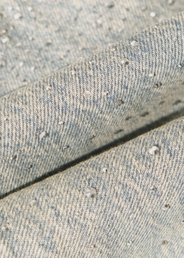rhinestone denim jeans women, glitter star jeans, sparkling straight leg jeans, fall winter 2025 jeans women, washed rhinestone pants, korean street style denim, embellished star jeans, casual wide leg rhinestone jeans, nowa tokyo fashion jeans, celestial denim pants
