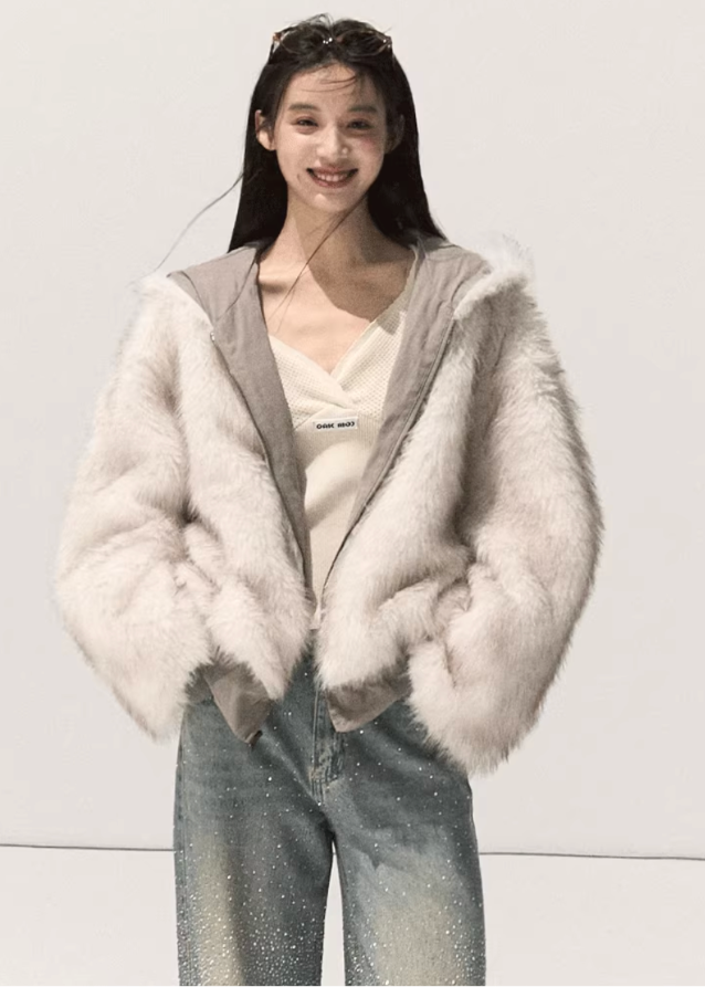 korean eco fur hooded jacket, reversible faux fur coat women, korean thickened winter jacket, seoul fashion fur hoodie coat, korean fluffy outerwear women, reversible warm plush jacket, korean minimal cozy coat, eco-friendly fur jacket women, soft dual-side hooded coat, korean winter street style outfit, reversible fluffy hood coat, trendy faux fur jacket korea, korean winter casual fur hoodie, soft minimalist outerwear, cozy hooded thick fur jacket