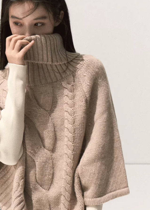korean wool knit cape sweater, turtleneck cable knit top, vintage knit cloak korea, korean off shoulder winter sweater, wool poncho style sweater, thick knit pullover women, cozy oversized turtleneck top, korean elegant knitwear women, retro wool winter top, cable twist knit jumper, minimalist wool cape top, korean autumn winter outfit, soft knit poncho korea, korean chic vintage sweater, wool turtleneck oversized cape