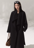OAKMOO wool coat, long swing collar coat, full wool overcoat women, luxury winter jacket, belted wool wrap coat, minimalist draped coat, Korean fashion outerwear, OAKMOO AW collection, high-end wool trench, elegant long coat