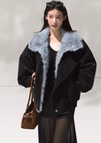 OAKMOO fur collar jacket, cropped winter coat women, warm wool short jacket, thick lapel outerwear, faux fur collar coat, autumn winter fashion 2025, Korean style cropped jacket, minimalist winter outerwear, OAKMOO AW collection, cozy short jacket women