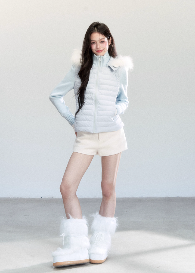 Fragileheart tweed shorts, A-line slacks, luxury Korean fashion, elegant winter outfit, quiet luxury womenswear, pastel noir aesthetic, ivory tailored shorts, minimalist feminine style, K-fashion 2025, modern classic outfit, chic Korean shorts, autumn winter fashion, refined tweed bottoms, sophisticated women’s wear
