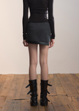 VIAPITTI wool mini skirt, asymmetrical utility skirt, belted streetwear skirt, edgy Korean fashion, heavy wool skirt, autumn winter street style, industrial chic mini, splice panel skirt, modern urban outfit, K-fashion 2025, irregular hem skirt, black woolen mini, utility pocket skirt, luxury street fashion
