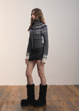 VIAPITTI turtleneck knit jacket, Fair Isle zip cardigan, heavy wool winter sweater, edgy Korean fashion, autumn winter knitwear, Nordic pattern turtleneck, industrial street style, warm wool jacket women, K-fashion 2025, thick knit cardigan, winter streetwear outfit, patterned zip sweater, urban cold-season clothing
