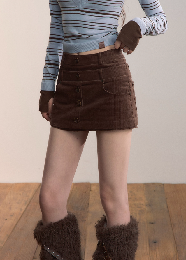 VIAPITTI corduroy mini skirt, multi waist skirt, retro straight mini, edgy Korean fashion, autumn streetwear skirt, layered waist mini, vintage corduroy skirt, urban street style bottom, K-fashion 2025, versatile short skirt, modern streetwear women, industrial retro mini skirt
