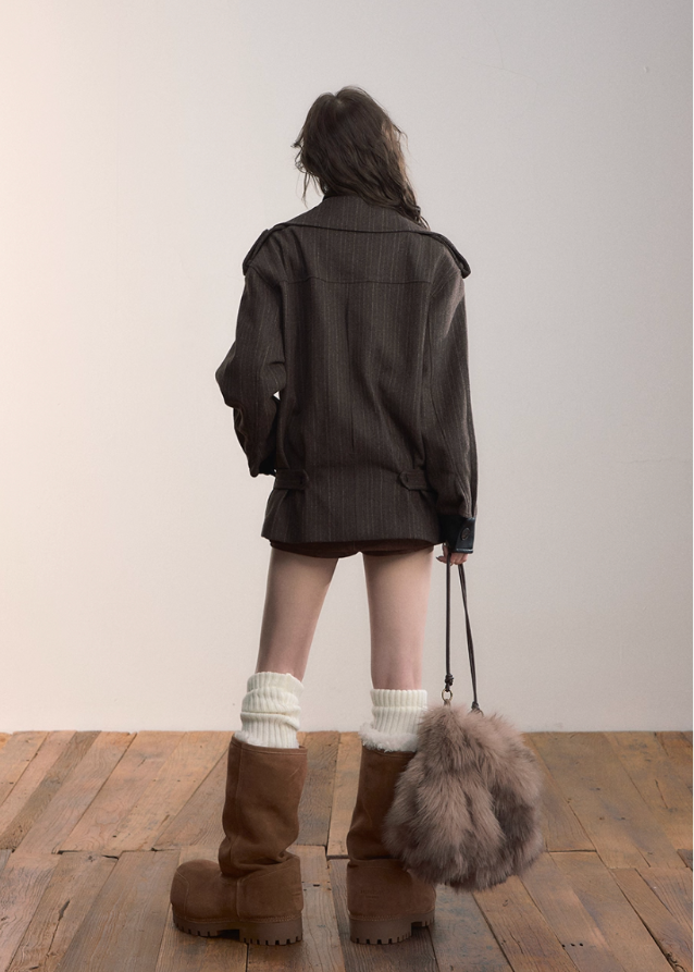 VIAPITTI splice jacket, fake two piece suit coat, contrast panel jacket, industrial streetwear women, autumn winter suit top, oversized hybrid jacket, edgy Korean fashion, workwear inspired coat, K-fashion 2025, loose versatile jacket, spliced contrast blazer, engineered street style, modern urban outerwear
