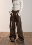 VIAPITTI trousers, double waist trousers, dual waist loop slacks, rope detail pants, wide leg straight trousers, autumn 2025 streetwear pants, Korean edgy fashion pants, retro rope trim pants, women’s wide slacks street style, industrial wide pants

