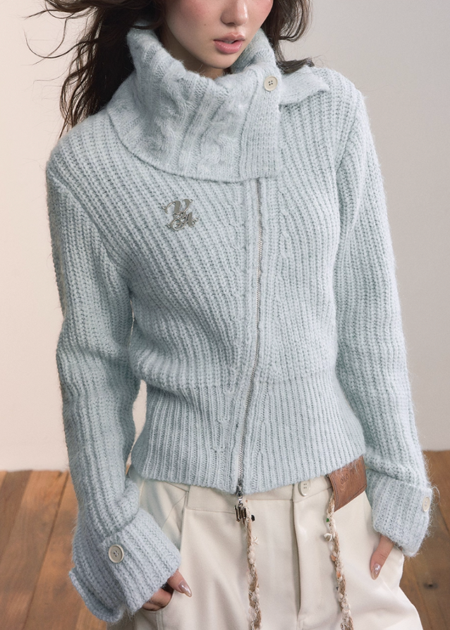 VIAPITTI knit jacket, asymmetrical zipper sweater, diagonal zip knit cardigan, large lapel knit jacket, cropped knit zip sweater, edgy streetwear knit top, autumn winter knit cardigan women, Korean asym zip sweater, grunge knit jacket, waist slimming knit top
