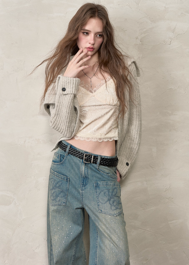 VIAPITTI knit jacket, asymmetrical zipper sweater, diagonal zip knit cardigan, large lapel knit jacket, cropped knit zip sweater, edgy streetwear knit top, autumn winter knit cardigan women, Korean asym zip sweater, grunge knit jacket, waist slimming knit top
