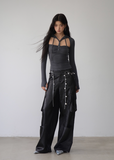 VIAPITTI cut out top, hooded cutout long sleeve, streetwear slim fit top, edgy hot girl top, deconstructed neckline shirt, Y2K hood strap top, Korean street style cutout tee, early autumn slim top women, dark aesthetic long sleeve top, grunge inspired cut out shirt
