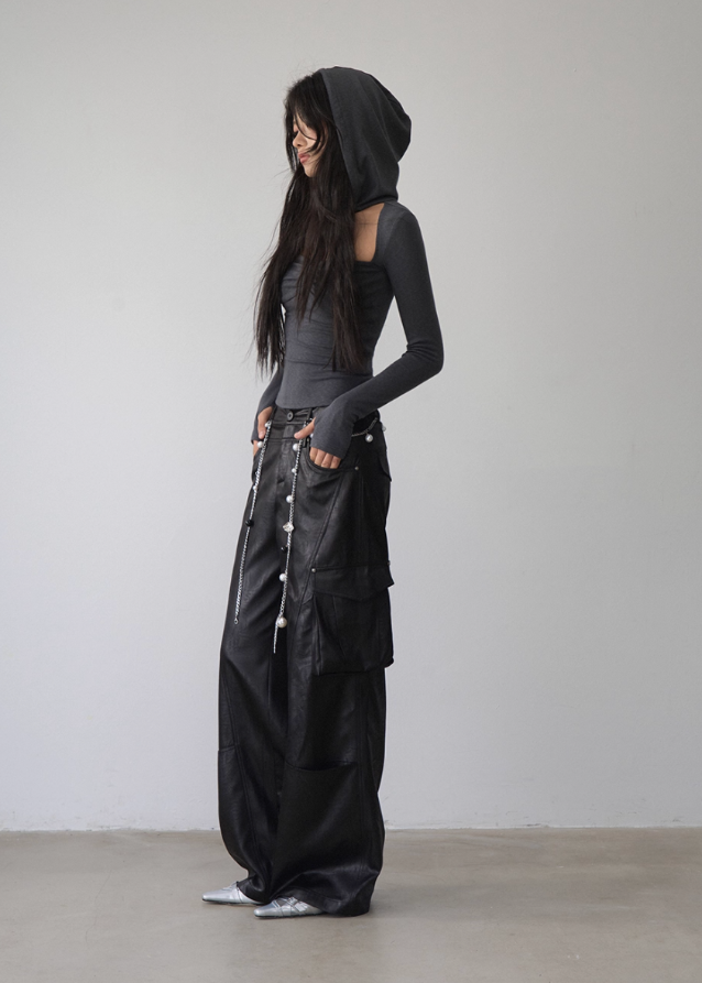 VIAPITTI cut out top, hooded cutout long sleeve, streetwear slim fit top, edgy hot girl top, deconstructed neckline shirt, Y2K hood strap top, Korean street style cutout tee, early autumn slim top women, dark aesthetic long sleeve top, grunge inspired cut out shirt
