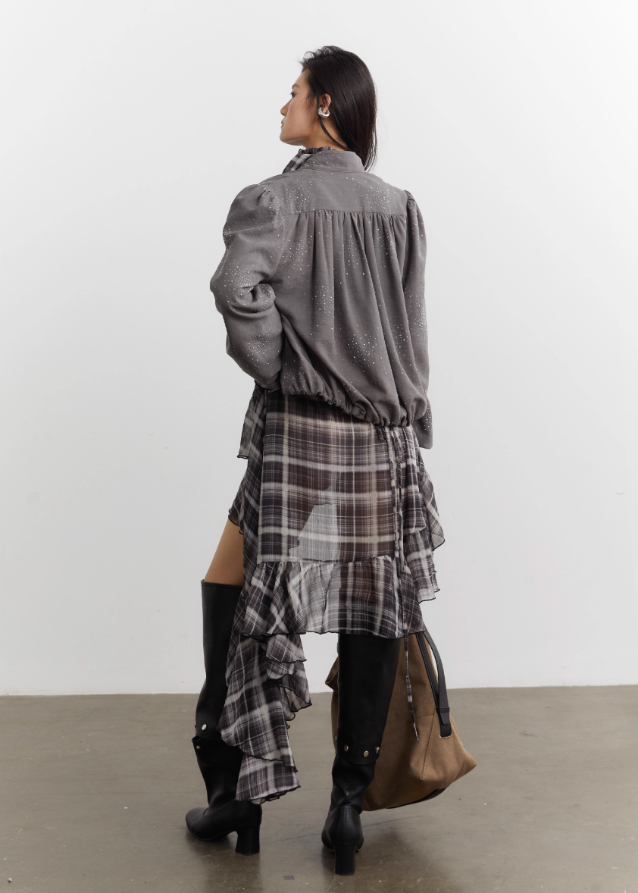 JNYLON dress  
asymmetrical chiffon dress  
ruffle plaid dress  
nomadic style dress  
Korean style plaid dress  
asymmetric ruffle shirt dress  
K-fashion chiffon dress  
streetwear plaid dress  
flowy ruffle hem dress  
Korean chic long dress  
irregular hem chiffon dress  
Korean fashion womens dresses  
stylish plaid long dress
