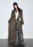 korean trench coat, distressed long trench coat, oversized pocket trench, nomadic style coat, vintage earth tone trench, jnylon streetwear coat, cargo maxi trench women, rock artist style coat, deconstructed trench coat, grunge long coat women, layered street fashion, brown distressed trench, korean oversized coat, avant garde outerwear, urban wanderer coat
