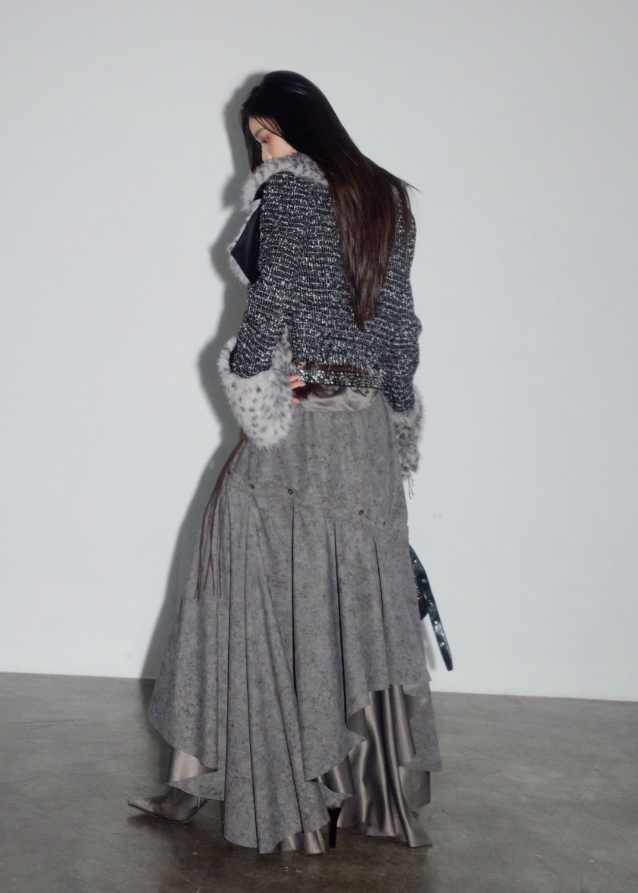 korean faux fur jacket, leopard print fur jacket, detachable fur collar jacket, hybrid knit fur jacket, nomadic style outerwear, jnylon fur jacket, urban tribal jacket women, deconstructed faux fur coat, edgy korean streetwear jacket, winter leopard jacket women, patchwork fur jacket, avant garde outerwear women, wild girl faux fur jacket
