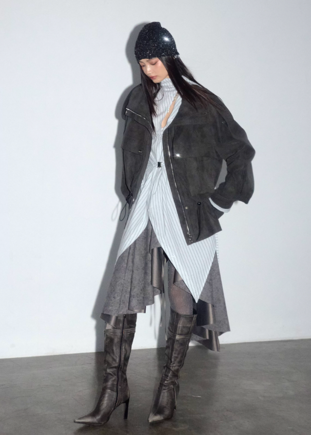 korean cargo jacket women, distressed pu leather jacket, matte faux leather outerwear, nomadic style jacket, jnylon cargo jacket, streetwear utility jacket women, oversized pu jacket, deconstructed jacket women, cargo pocket faux leather coat, grunge korean jacket, urban explorer jacket, drawstring utility outerwear
