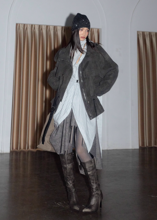 korean cargo jacket women, distressed pu leather jacket, matte faux leather outerwear, nomadic style jacket, jnylon cargo jacket, streetwear utility jacket women, oversized pu jacket, deconstructed jacket women, cargo pocket faux leather coat, grunge korean jacket, urban explorer jacket, drawstring utility outerwear
