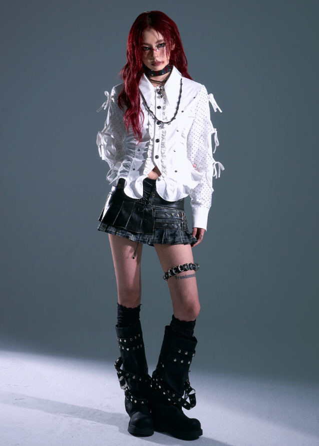 edgy leather mini skirt, punk low waist skirt, grunge strap skirt women, leather stitched pleated skirt, frustration garden skirt, gothic plaid mini skirt, metal hardware mini skirt, punk a-line short skirt, street goth fashion skirt, low rise grunge skirt, punk vintage leather skirt
